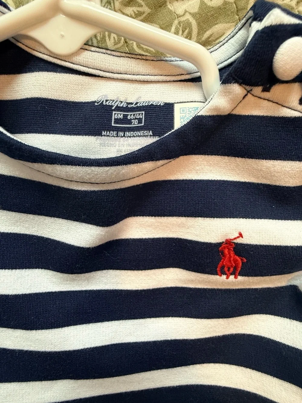 Ralph Lauren Navy & White Striped Long-Sleeve Dress with Red Polo Logo